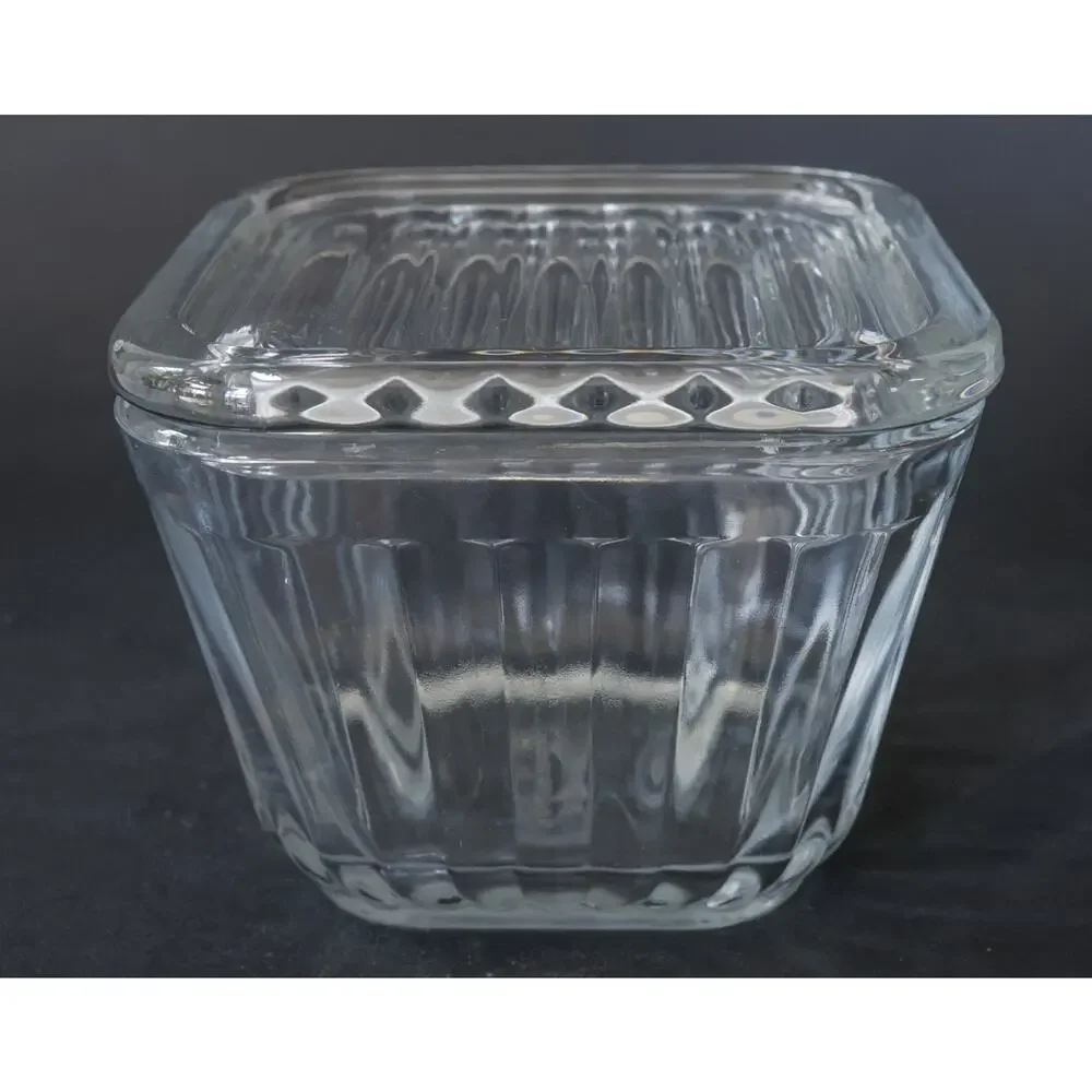 Vintage 2003 Anchor Hocking Square Ribbed Refrigerator Dish Retro Cottage Farm